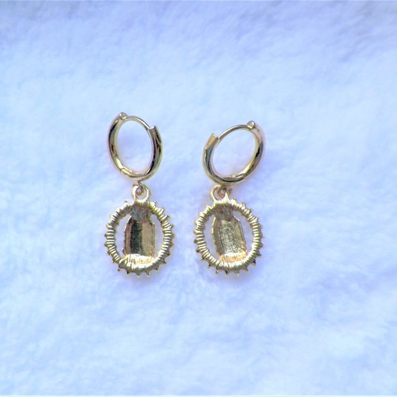 SOLD OUT! Forever 21 NWT Our Lady of Guadalupe Gold Drop Hoop Pierced Earrings - Picture 5 of 7